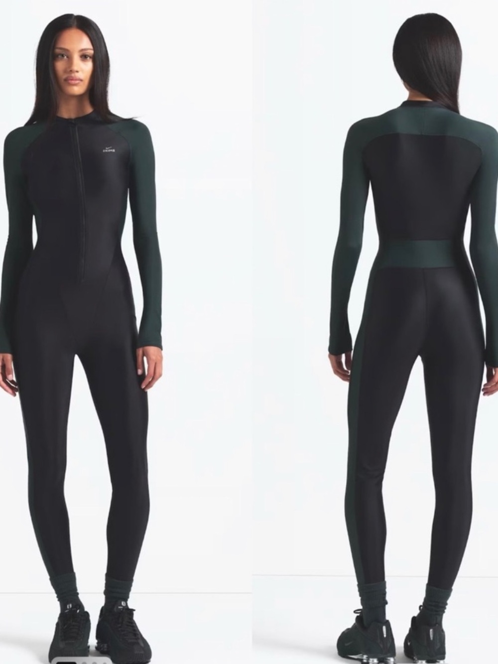 NikeSkims Black Shine Zip-Front Long Jumpsuit